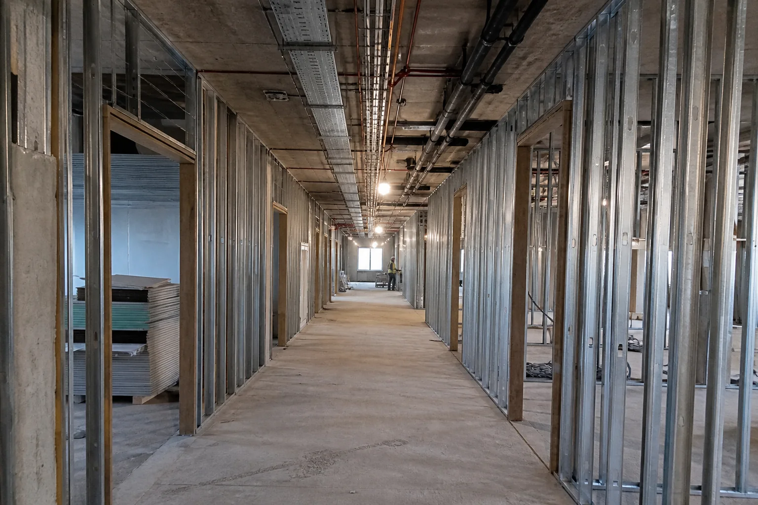 Couloir de construction à partir d'un point fixe lors du montage initial des profilés et des installations