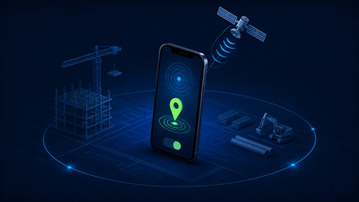 Um telefone com GPS ativado em um canteiro de obras
