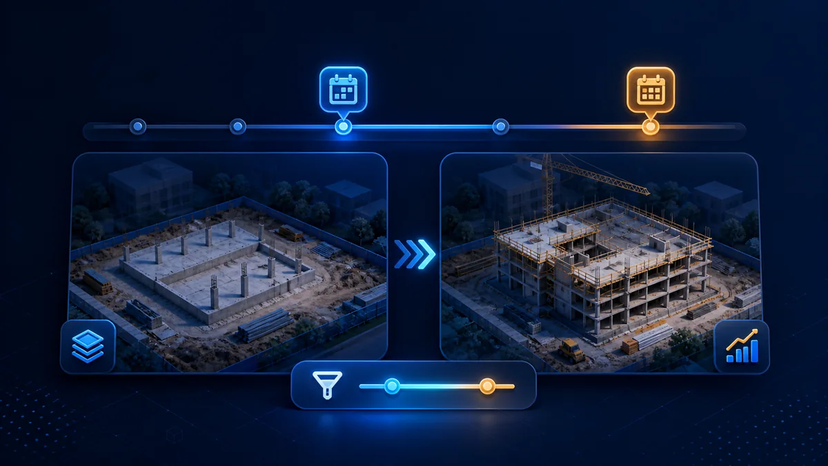 Comparando o progresso da construção entre duas visitas ao local